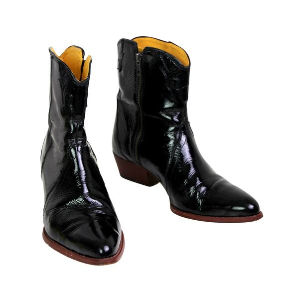 Free People PATENT BLACK GENUINE LEATHER POINTED TOE ZIP SIDE ANKLE BOOTS Sz 40 - Picture 2 of 11